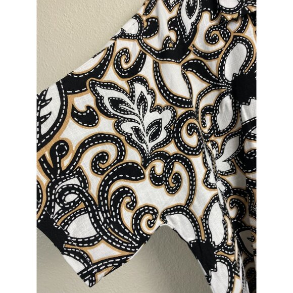 Susan Graver Pure Womens Linen Blend Floral Short Sleeve Button Up Top Sz Medium - Picture 12 of 12